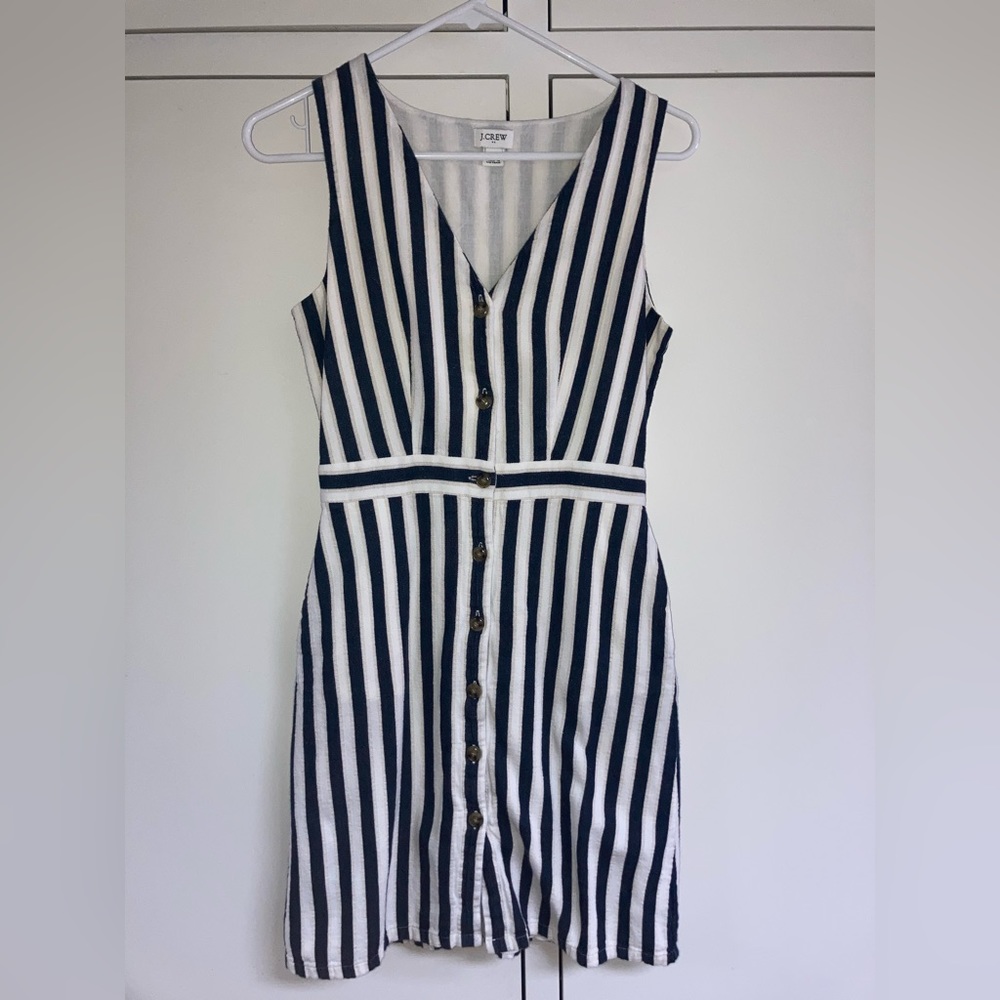 J.Crew button front navy/white striped dress size 0